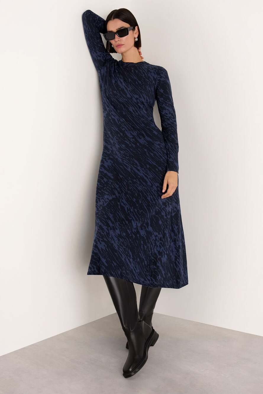 Whistles Abstract Print Cotton Cashmere Knit Midi Dress